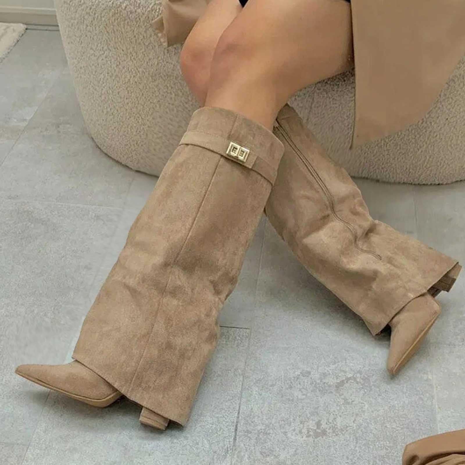 Overknees Stiefel Damen Shark Boots Schwarze Stiefe Slouchy Boot - Spitzer Zehenbereich Plateauabsatz Langschaft Knee High Boots Winter Warme Leder Mode Komfort Dressy Stiefel Kniestiefel Mittelalter