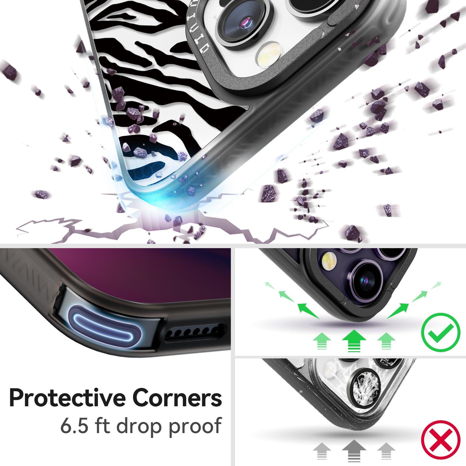 Magsafe - Custodia magnetica per iPhone 15 Pro Max Magsafe estetica carina - Custodia per telefono divertente e alla moda resistente - Cover con stampa zebrata nera per donna e ragazza da