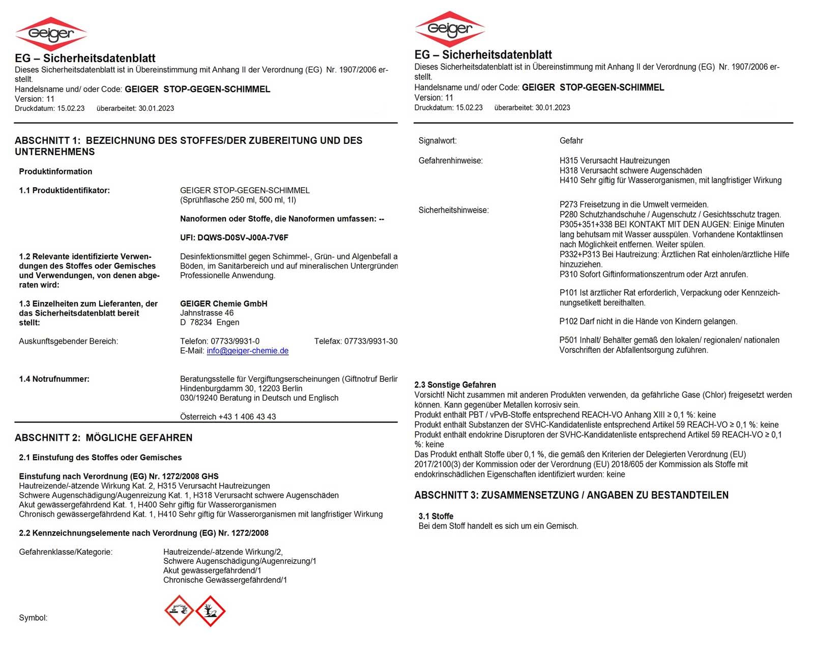 Geiger Chemie Nr. 09 Stop gegen Schimmel 5 Liter Kanister