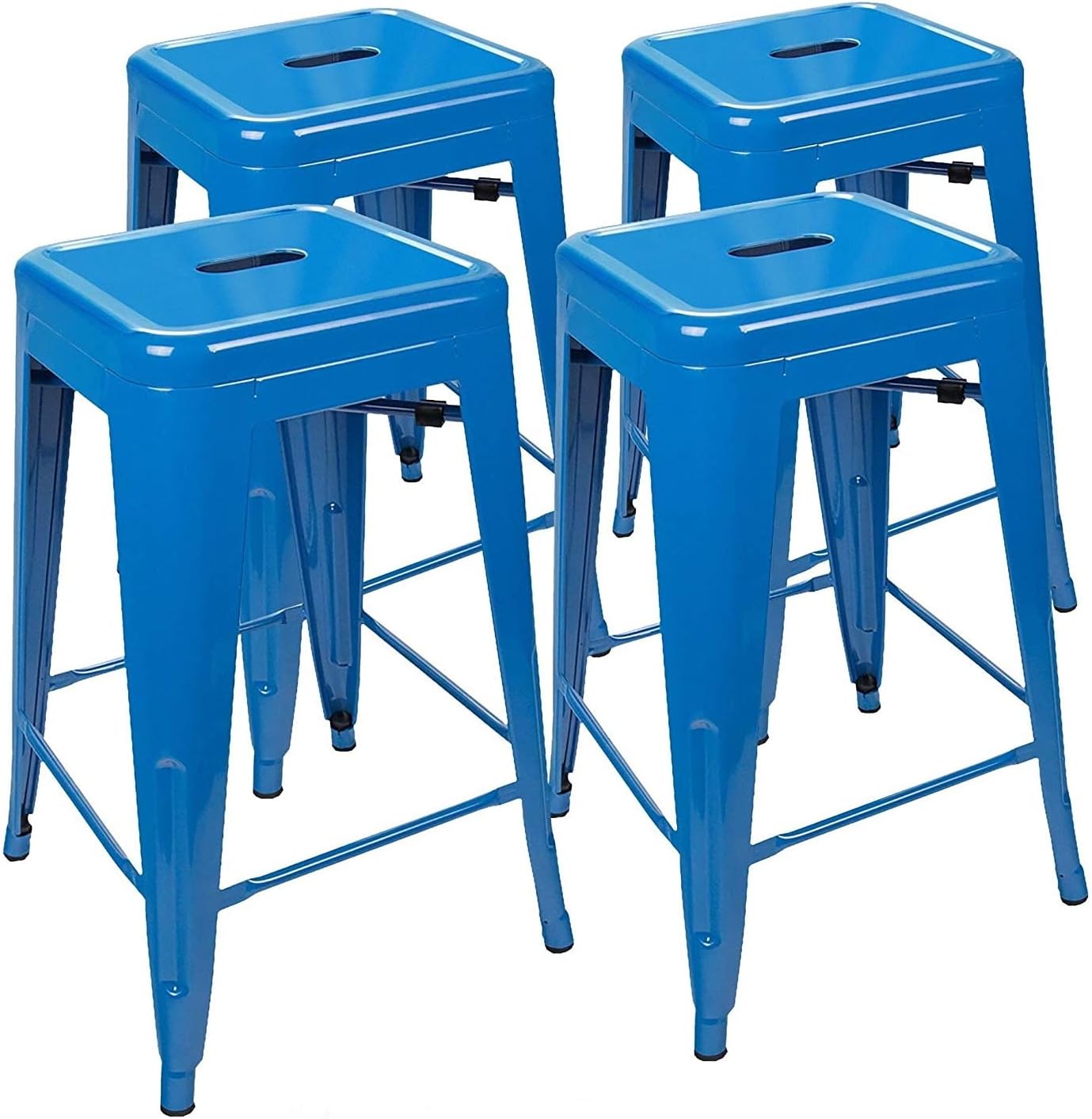 24 Inches Metal Barstool Set of 4 – Counter Height Backless Bar Stool for Kitchen Island, Breakfast, Outdoors, Pub, Restaurant, Home, Patio – Stackable Heavy Duty Modern & Industrial (Blue)