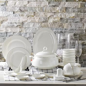 56-Piece High-End Porcelain Dinnerware Set, Luxurious Plate and Bowl Set Chinese Style Retro Floral Fragrance