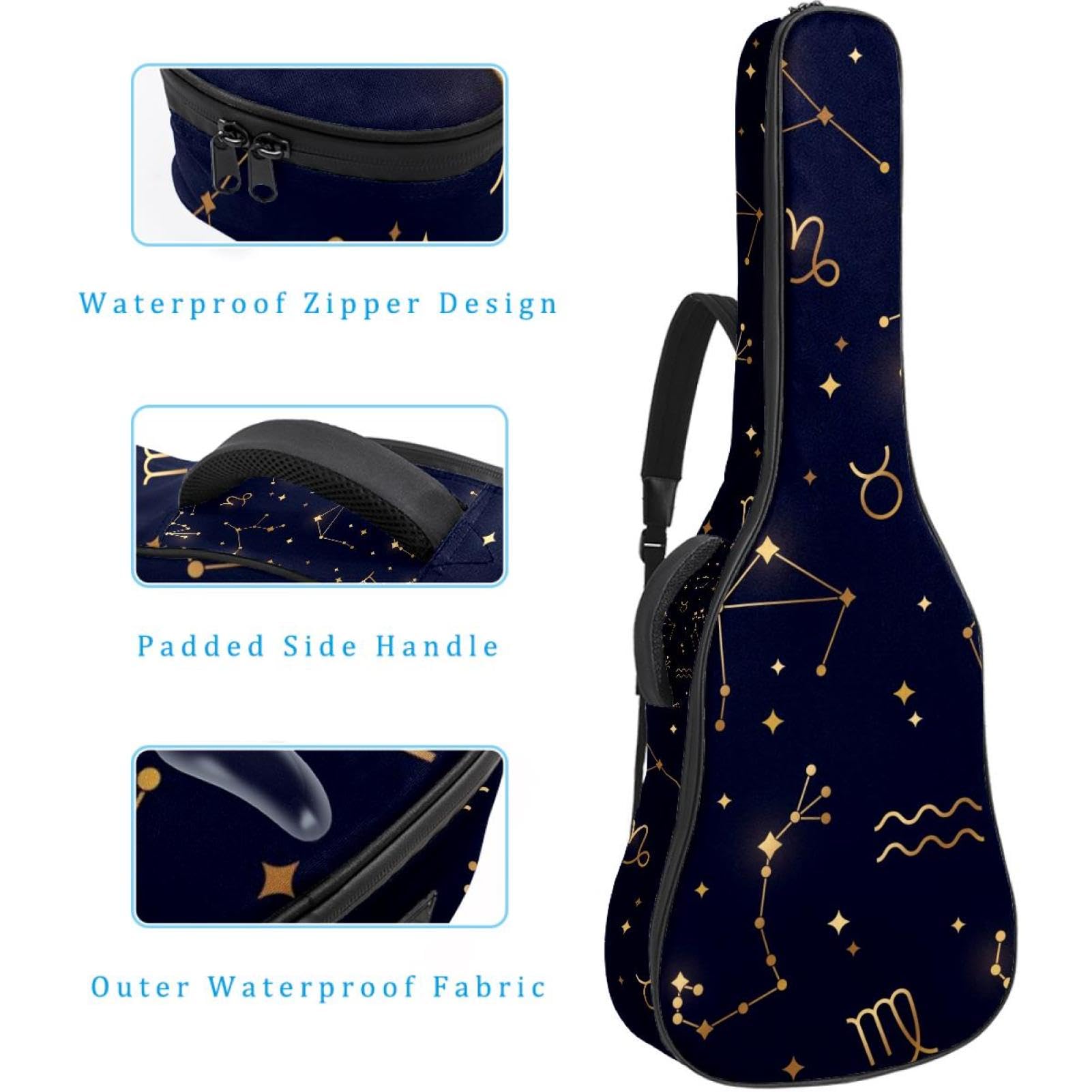 Torba na gitarę akustyczną Wodoodporny plecak na gitarę Gruby miękki wyściełany Konstelacja Klasyczna obudowa na gitarę, wielobarwny, 42.9x16.9x4.7 in, Organizer do torby
