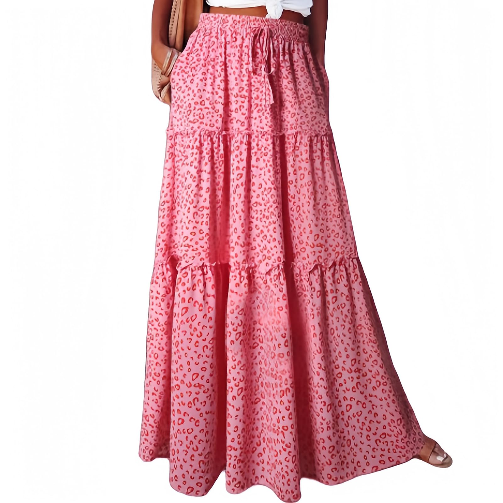 Gonna Donna, Gonne Lunghe Floreali Boho per Donne con Elastico in Vita Annodate Plissettate Linea Ad A Casual Estive di Base Fluide Abiti Lunghi per Appuntamenti Quotidiani Vacanze Spiaggia F