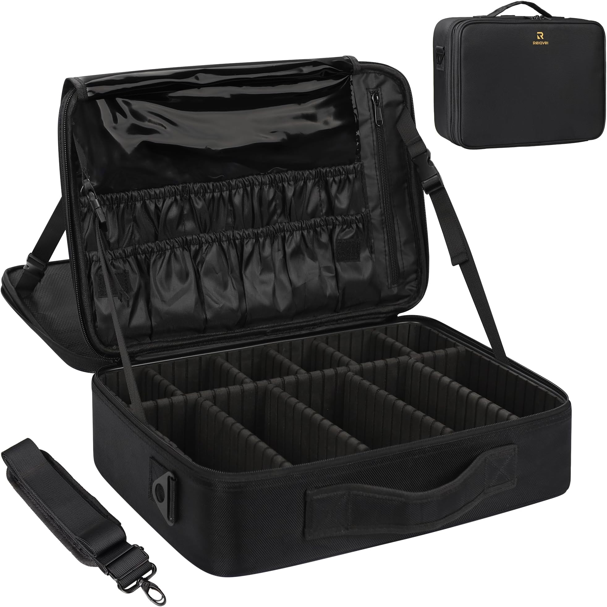 MONSTINA Large Capacity Makeup Case 3 Layers Cosmetic Organizer Brush Bag 16.5''Makeup Train Case Makeup Artist Box for Hair Curler Hair Straightener Brush Set