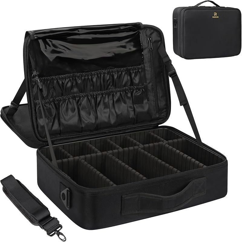 Large Makeup Case, 3 Layers Makeup Bag Cosmetic Organizer Brush Bag Barber Train Case Makeup Artist Box for Hair Curler Hair Straightener Brush Set and Cosmetics