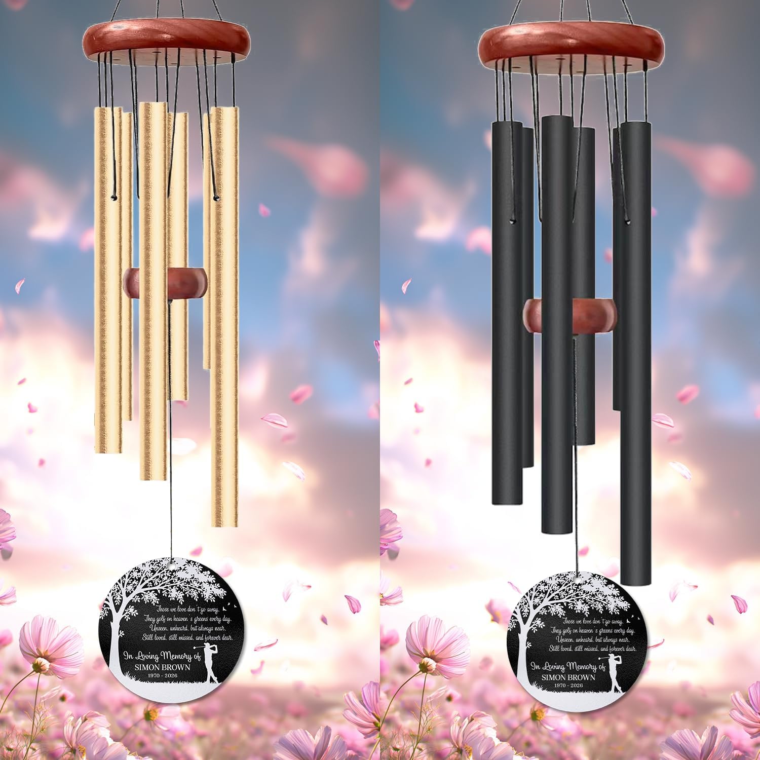 Personalized Memorial Wind Chimes for Outdoors with Golf Tribute “Heaven’s Greens” – Custom Name and Memorial Years – Meaningful Sympathy Remembrance Gift for Loss of Loved One Garden Porch or Home
