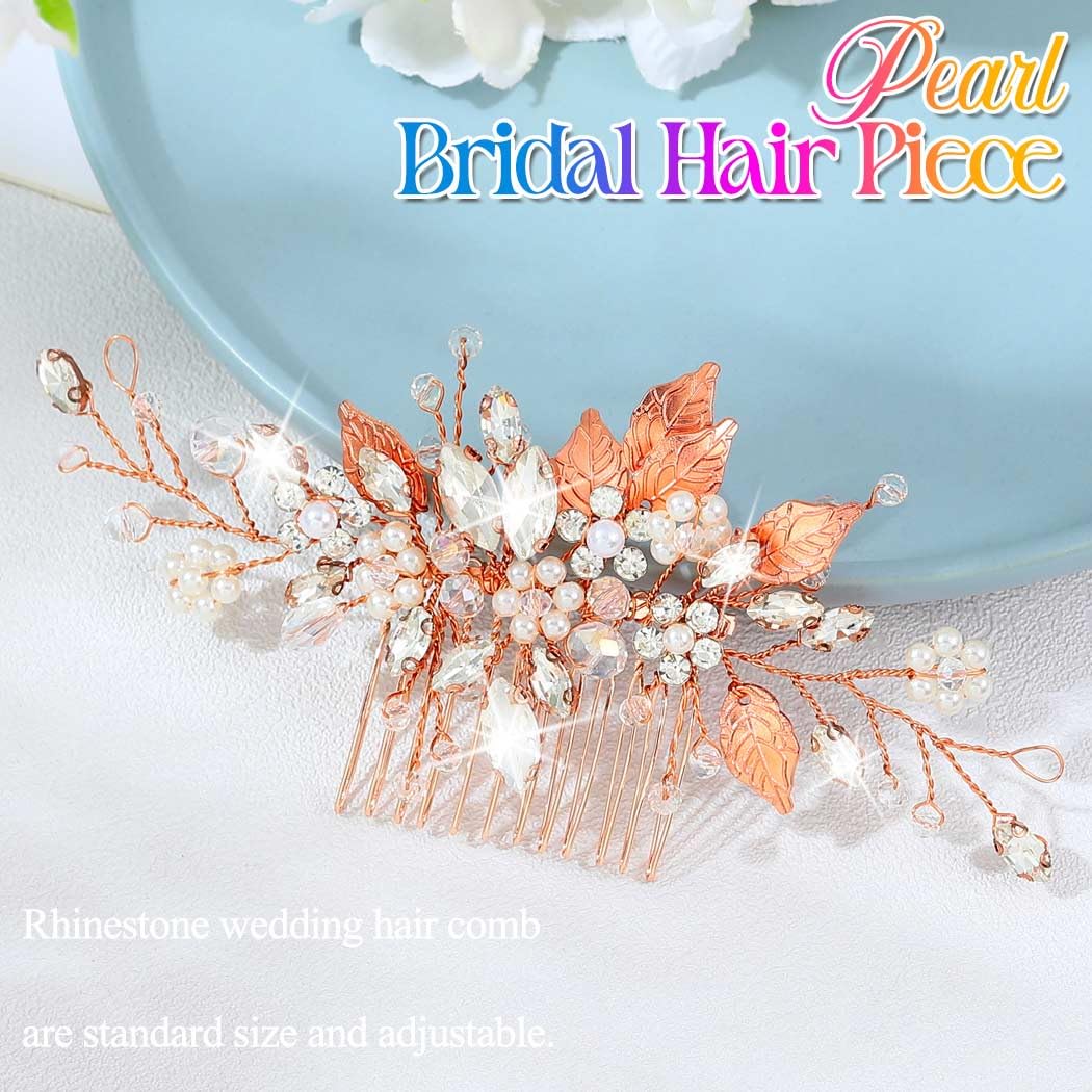 Zoestar Pettini per capelli da sposa con fiore e perle, accessorio per capelli per donne e ragazze (oro rosa)