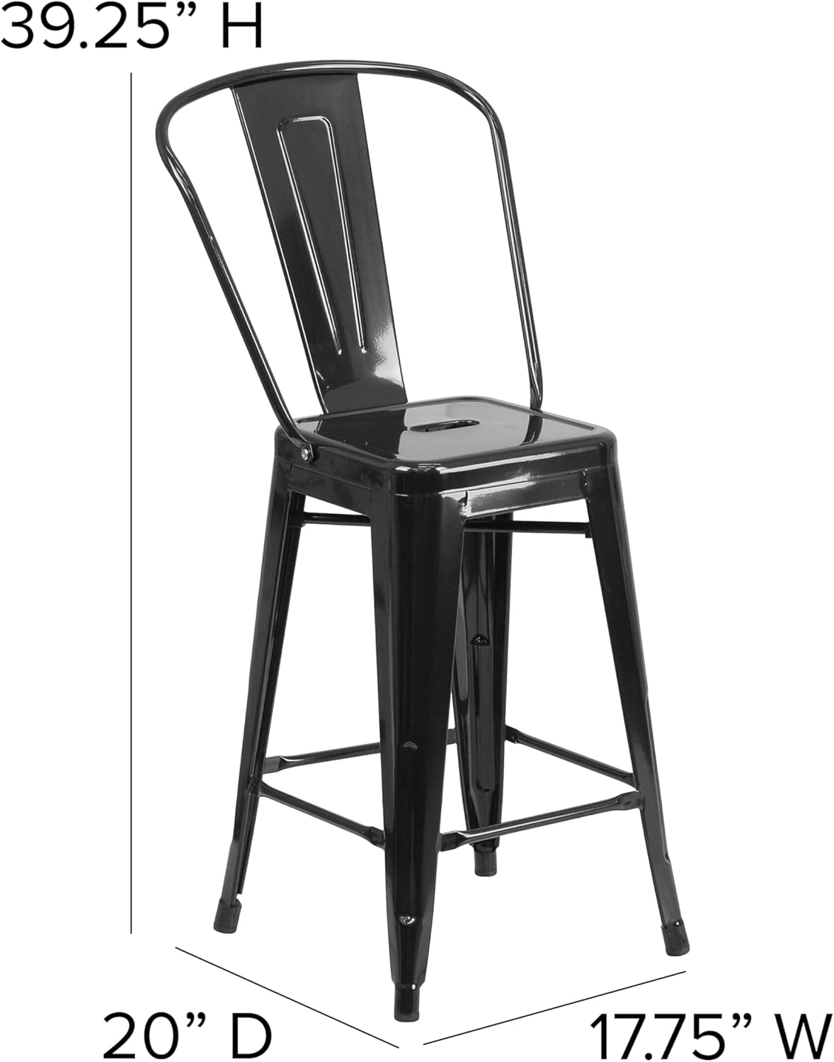 Flash Furniture Lily Commercial Grade 4 Pack 24" High Black Metal Indoor-Outdoor Counter Height Stool with Removable Back