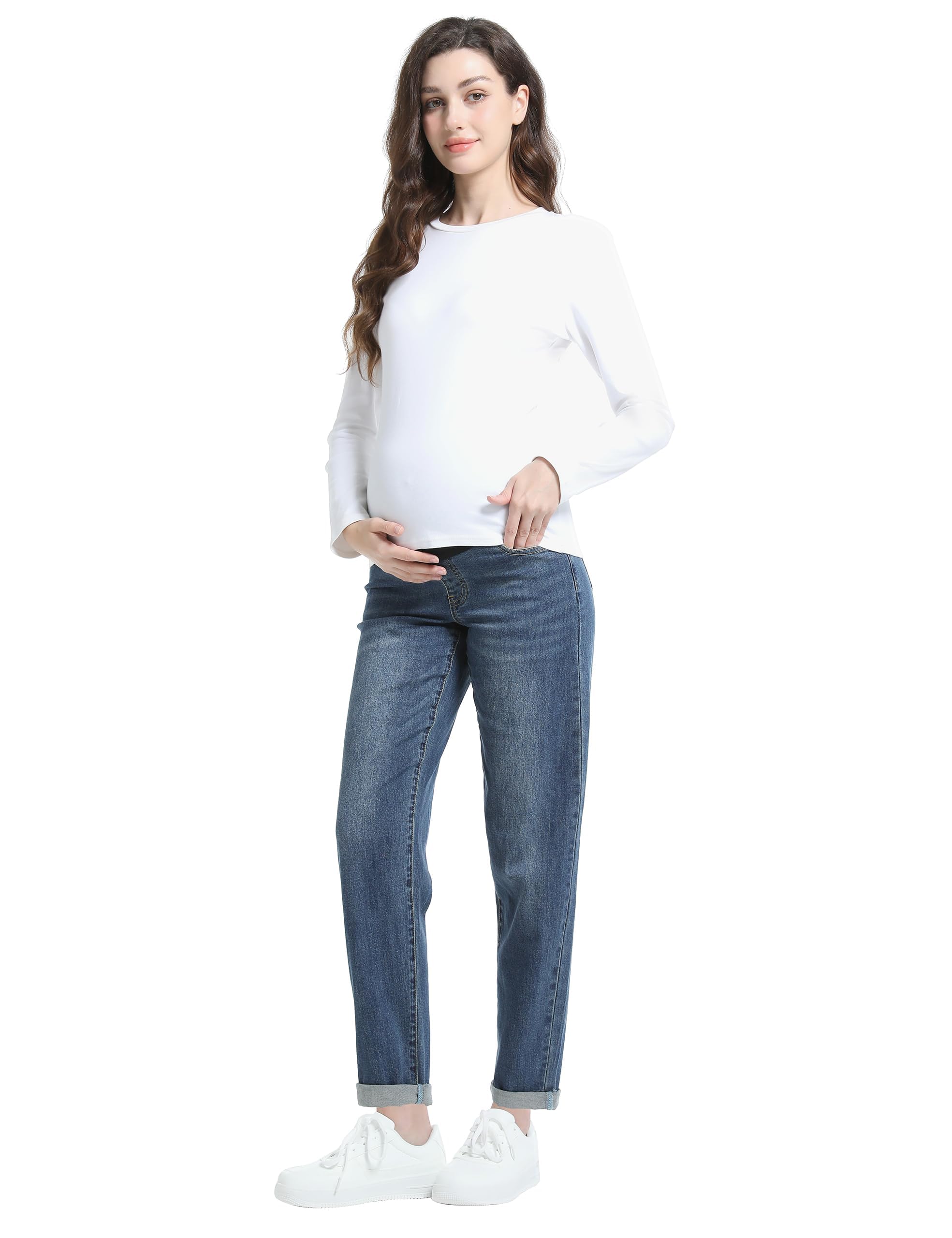 Jean de grossesse pour femme au-dessus du ventre Boyfriend Jeans de grossesse en denim avec poches