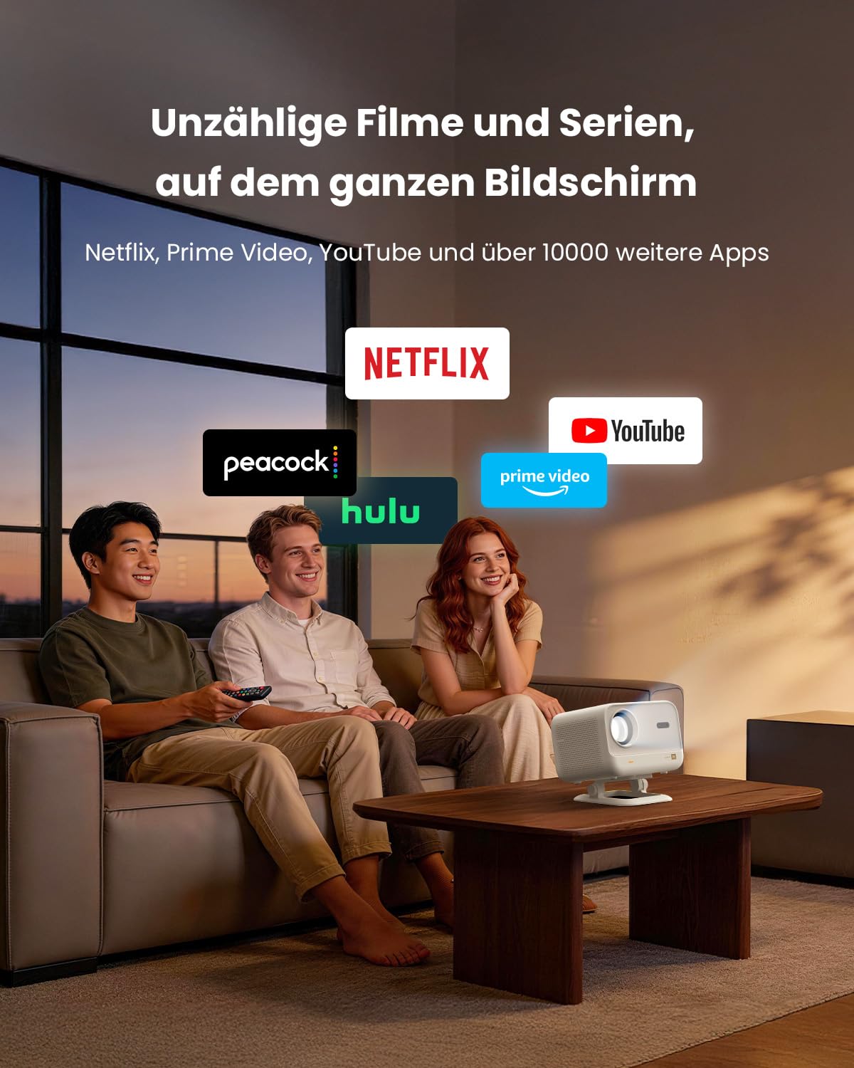 Projektor Netflix Ready, projektor jasności JBL Dual 8 W Dolby Audio, automatyczne ustawianie ostrości i Keystone, WiFi i Bluetooth, Yaber L2 Plus 150 cali, projektor kina domowego, Native 1080p