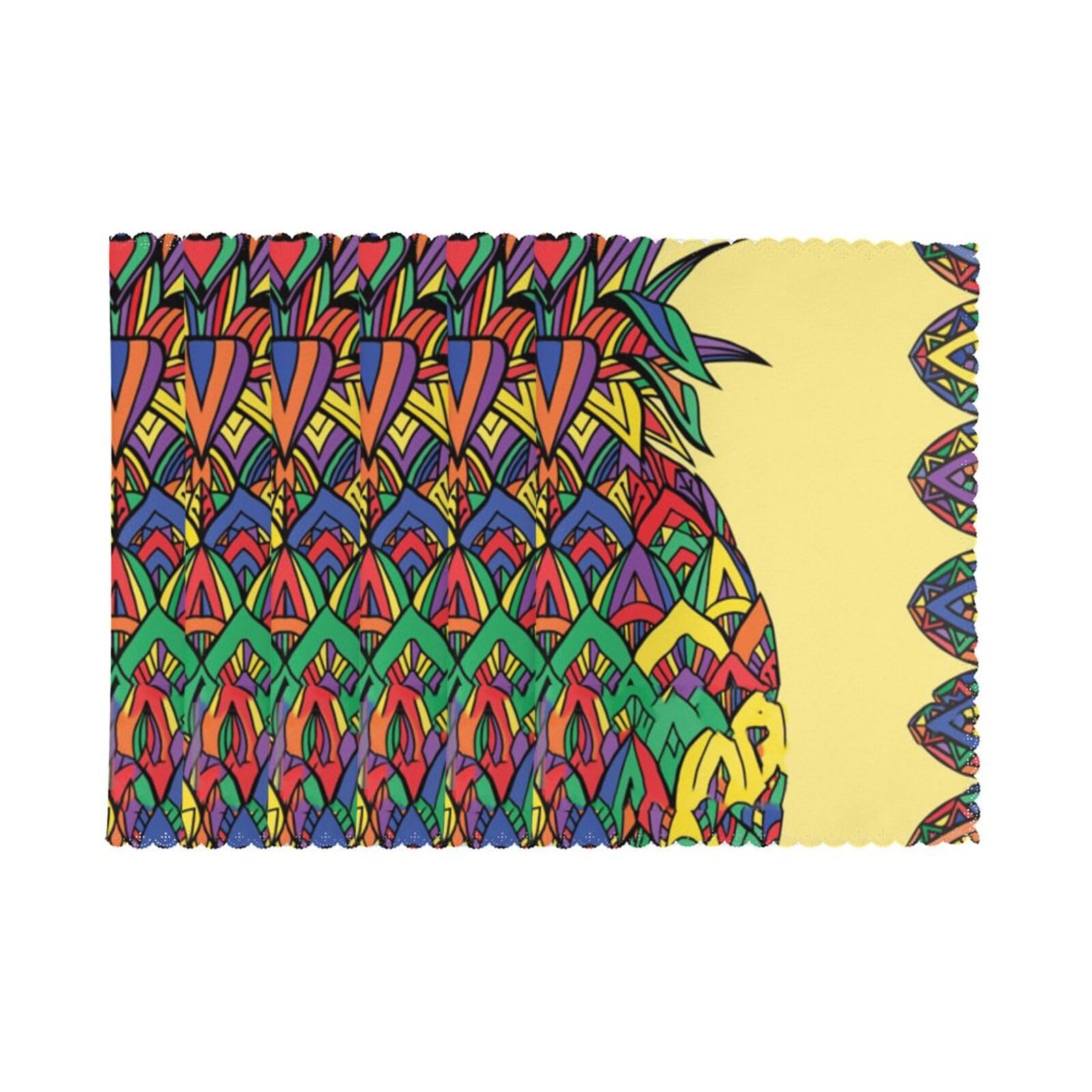 6 PCS Heat Resistant Placemat 45x30 CM, Rainbow Pineapple Printed Non-Slip Place Mats for Kitchen Dining Table Indoor Outdoor