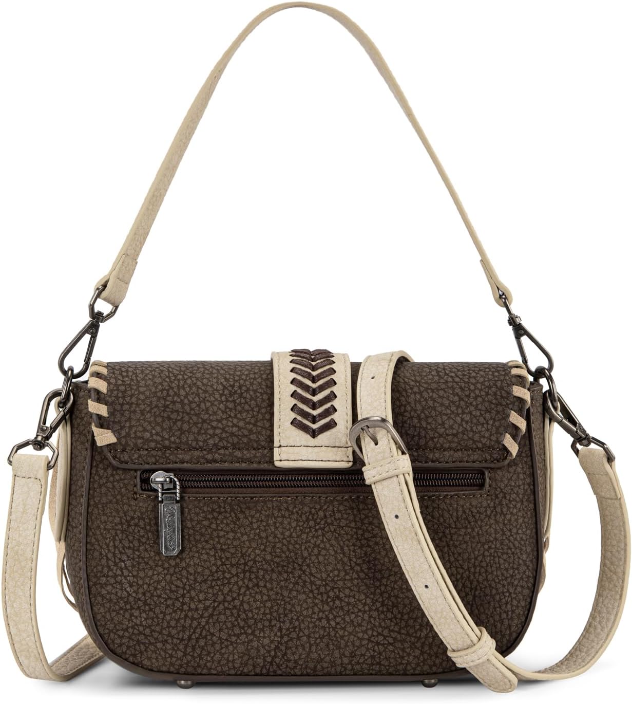 Wrangler Western Shoulder Bag for Women, Flap Crossbody Purse with Whipstitch Detail & Fringe,Vintage Cowgirl Handbag