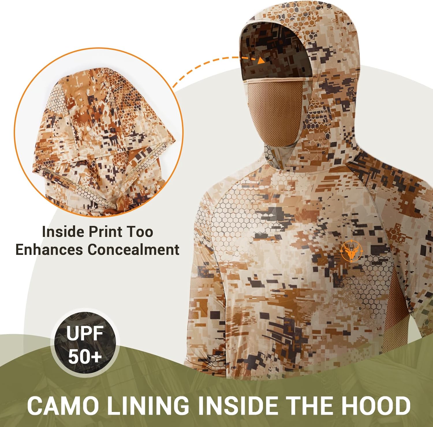 Palmyth Hunting Hoodie with Mask for Men Long Sleeve Sun Protection UV UPF 50+ Camo Fishing Shirts - Image 5