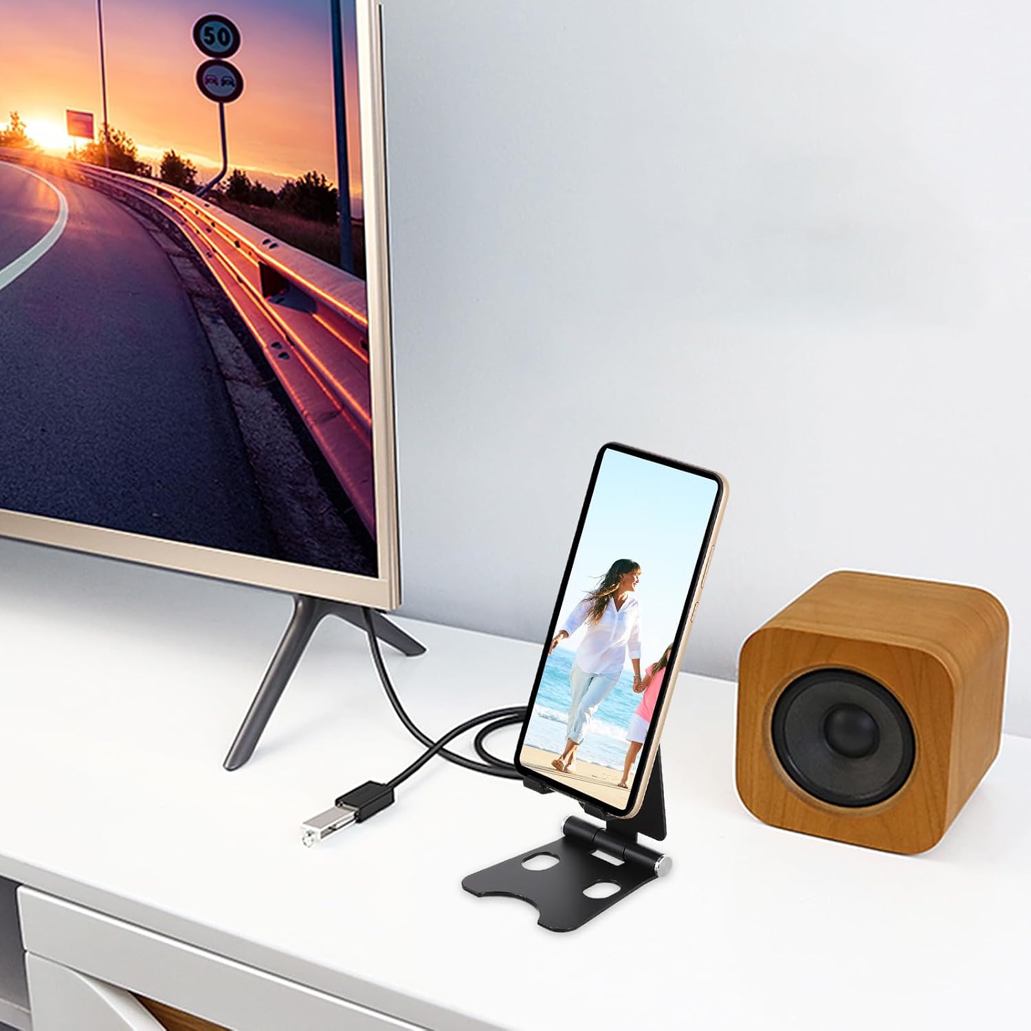 VALICLUD Aluminum Alloy Mini Mobile Phone Stand Foldable Desktop Phone Rack Adjustable Tablet Holder Portable Black for Travel and Office Use image 5