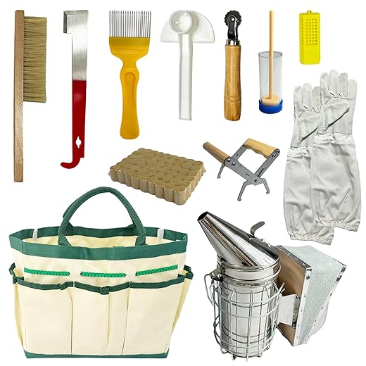 12Pcs Beekeeping Supplies, Bee Keeping Starter Kit, Bee Keeping Supplies-All Beekeeping Tools, Honey Bee Hive Tools Bee Smoker Kit for Beginners and Professionals