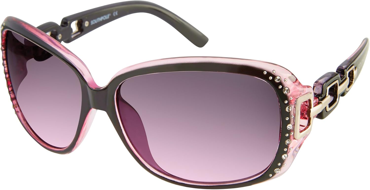 Southpole 1017SP Stylish Rhinestone UV Protective Rectangular Sunglasses for Women. Trendy Gifts for Women, 70 mm