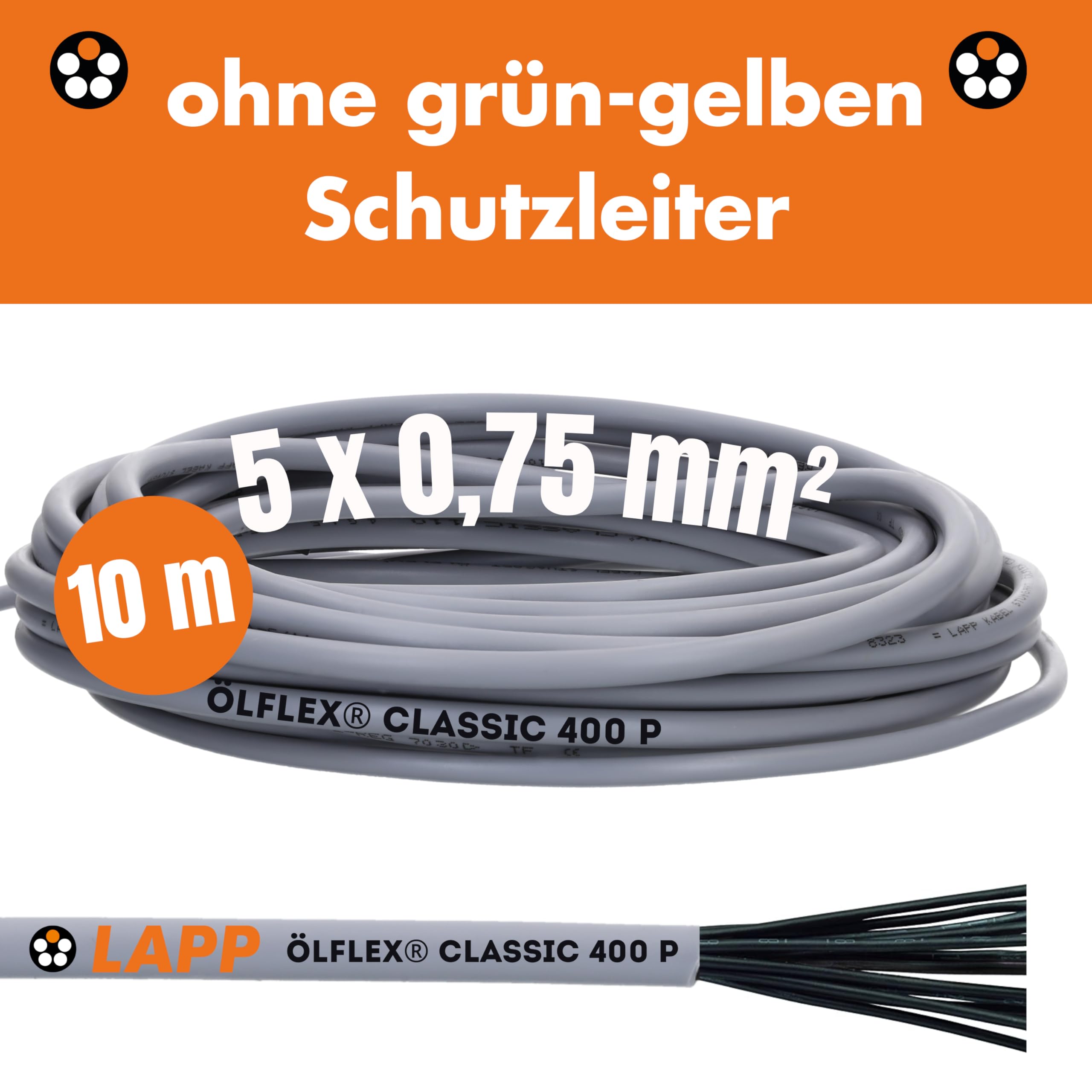Lapp 1312855 Ölflex Classic 400 P, przewód sterujący 5 x 0,75 mm², szary, bez zielono-żółtego przewodu ochronnego, kabel PUR odporny na działanie promieni UV, odporny na ozon, hydrolizę i warunki