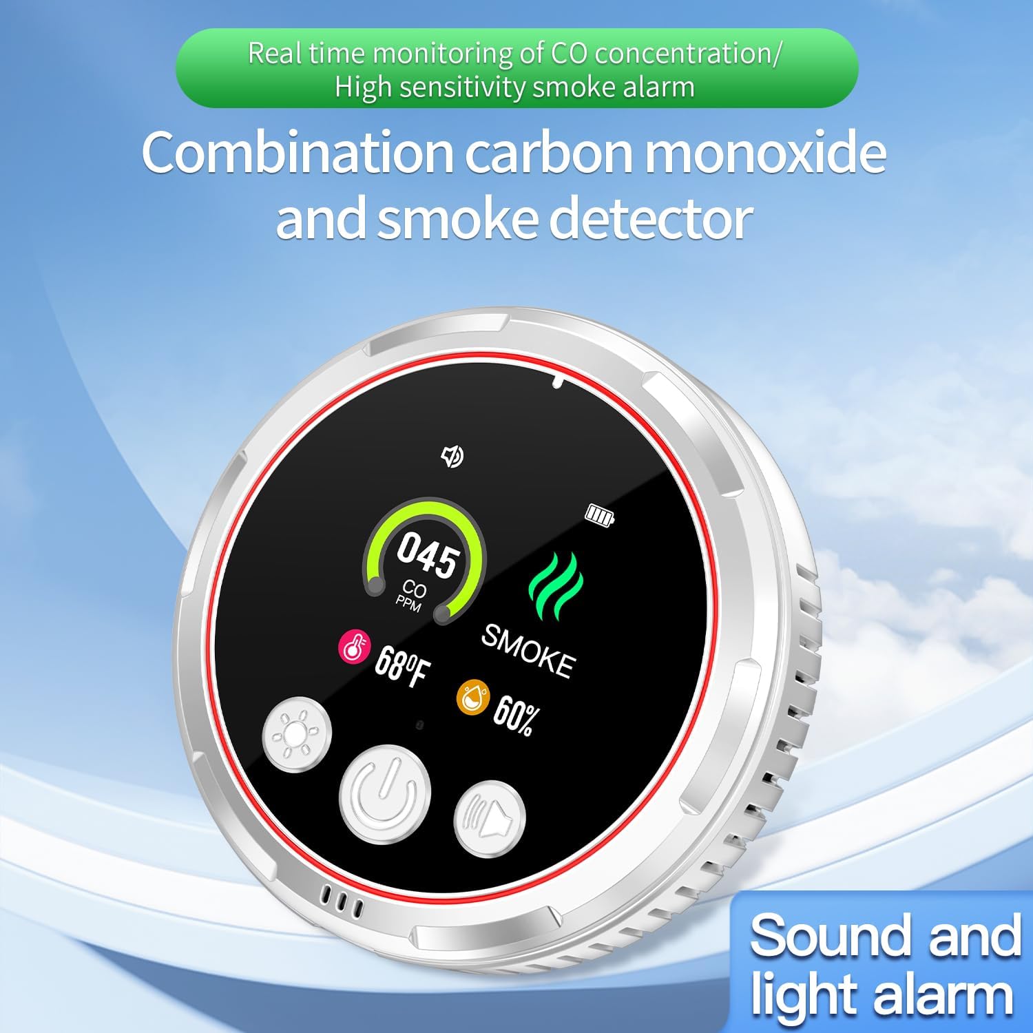 4-in-1 Ring Plug in Smoke & Carbon Monoxide Detectors Combination Built-in 1000mAh Backup Battery Plug&Play&Audible 85dB Smoke CO Temp Humidity Senor for Home Hotel Travel (White, 2 Pack) - Image 4