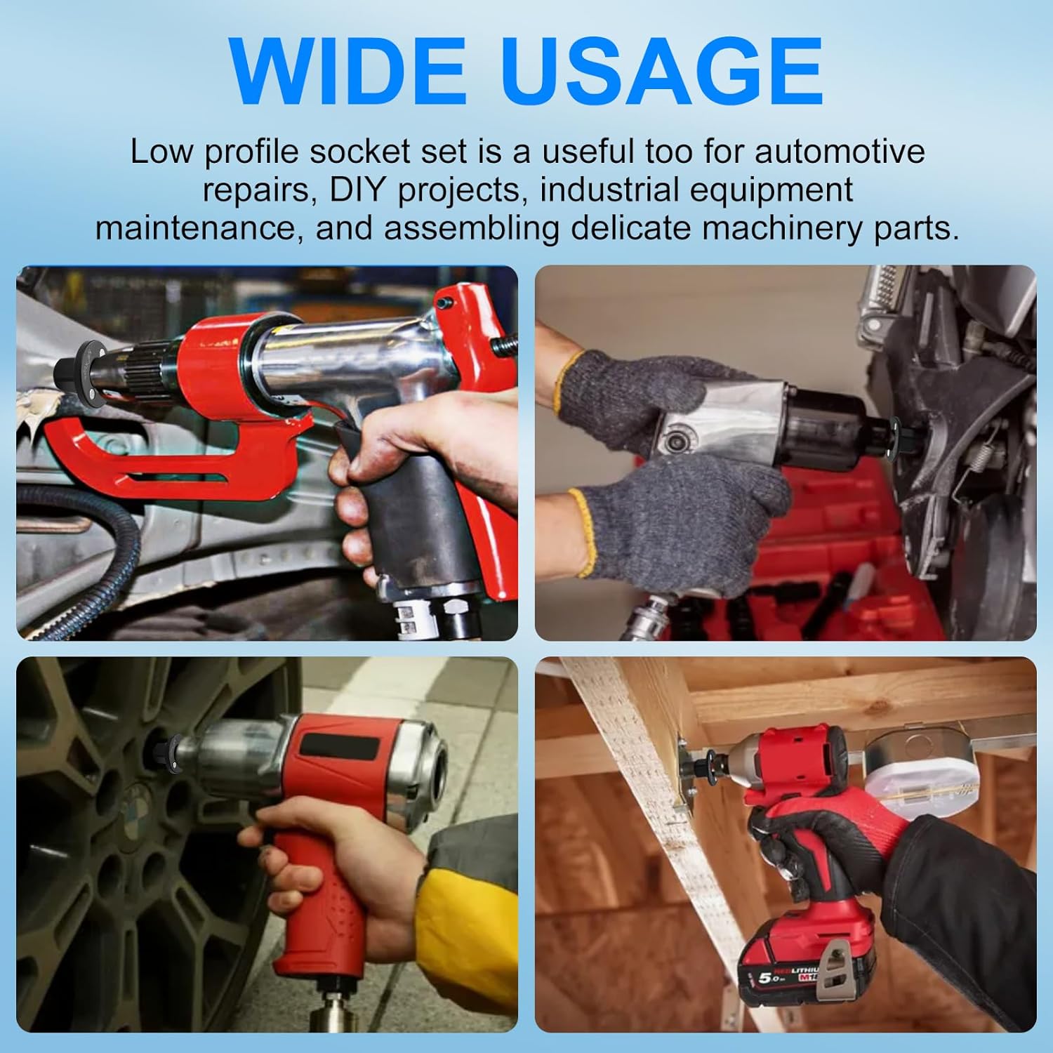 Low Profile Impact Socket Adapter Set, Drive Ratchet Adapter Set, Designed for Tight Spaces, 4PC, 3/4" to 1", 1/2" to 3/4", 1/2" to 3/8", 1/4" to 3/8"