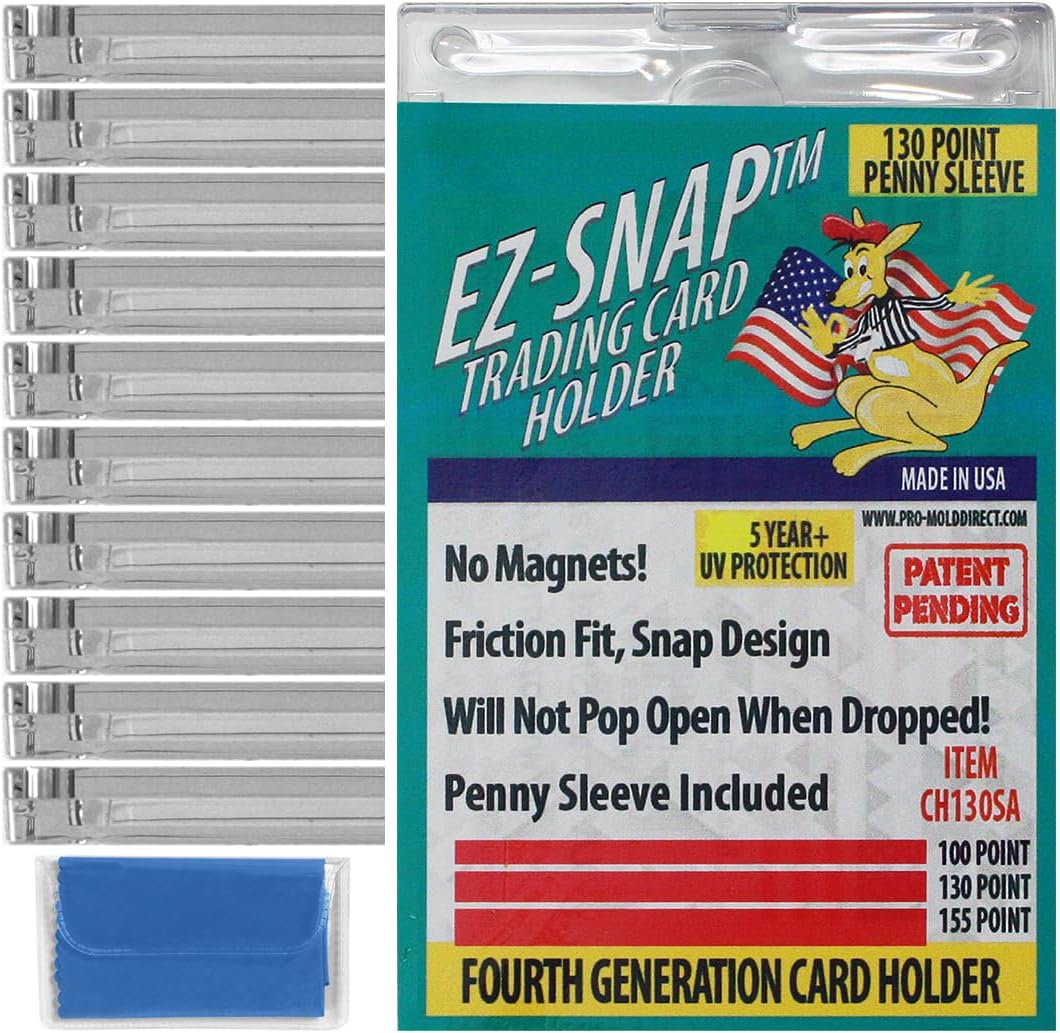 10-Count Pro-Mold 130pt EZ-Snap Trading Card Holders Holds Sleeved Card UV Protection CH130SA with Cleaning Cloth