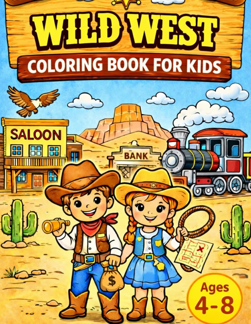 Wild West Coloring Book for Kids Ages 4–8: Fun and Easy Western Scenes with Cowboys, Horses, and Adventures for Little Kids