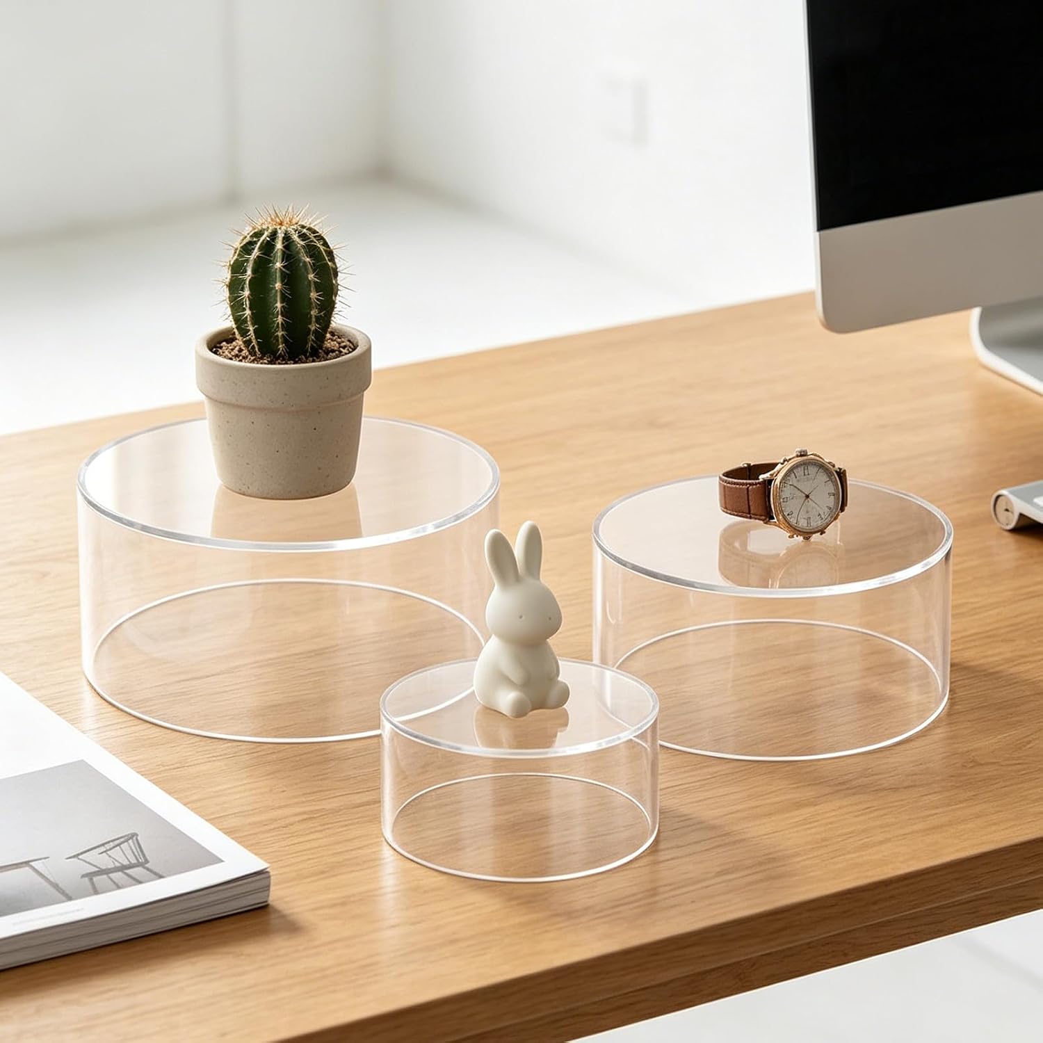 ASelected 6-Piece Clear Acrylic Cylinder Display Risers Includes 5.9/ 5.1/3.5" Diameter Risers Display Stands for Jewelry, Collectibles, and Table Decor
