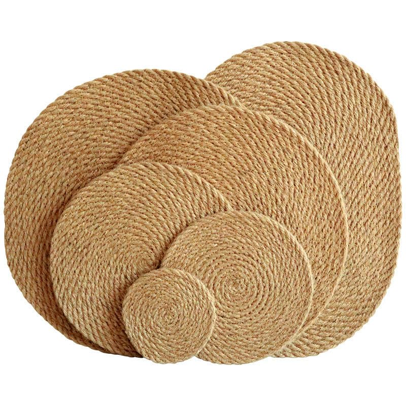 Sets de table ronds tissés main en jute naturelle de haute qualité