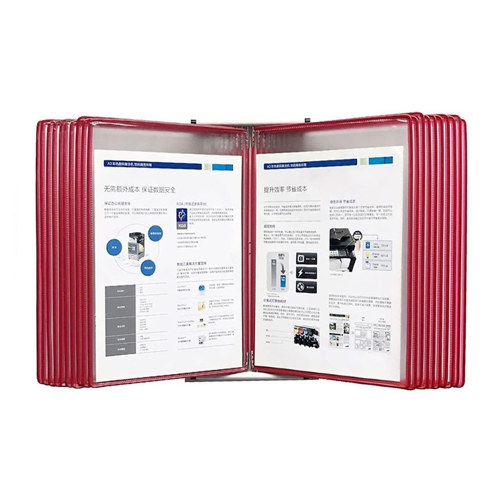 OLSKFUH Page-Turning Folder, Metal 20 Display Pockets, Letter-Size, Space Saving Desktop Reference Organizer, Color Flip,Red-20 pages