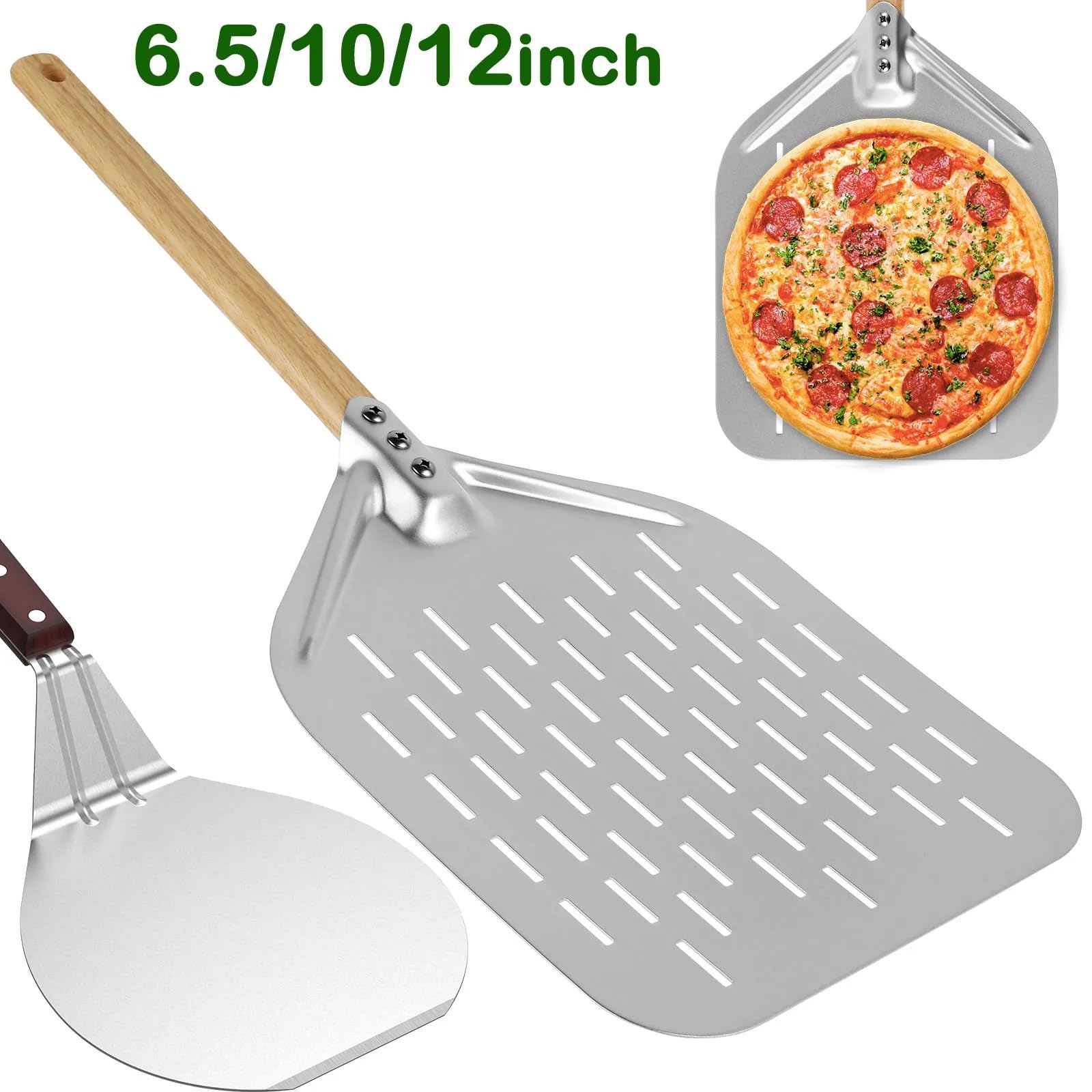 Pala Per Pizza Pala for pizza in metallo antiaderente da 6,5/10/12 pollici con manico in legno, vassoio di trasferimento for sollevare torte, for la cottura fatta in casa e pane(10 inch)