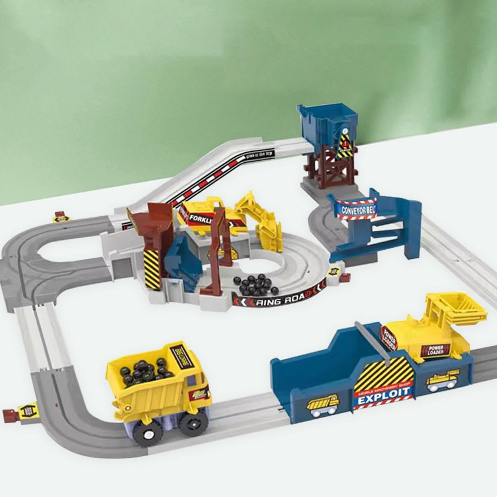 Engineering Rennbahn Spielzeug Set Bausatz Konstruktionsspielzeug Schienenfahrzeug STEM Lernspiel Kreatives PP Material für Kinder Ab 3 Jahren Geschen