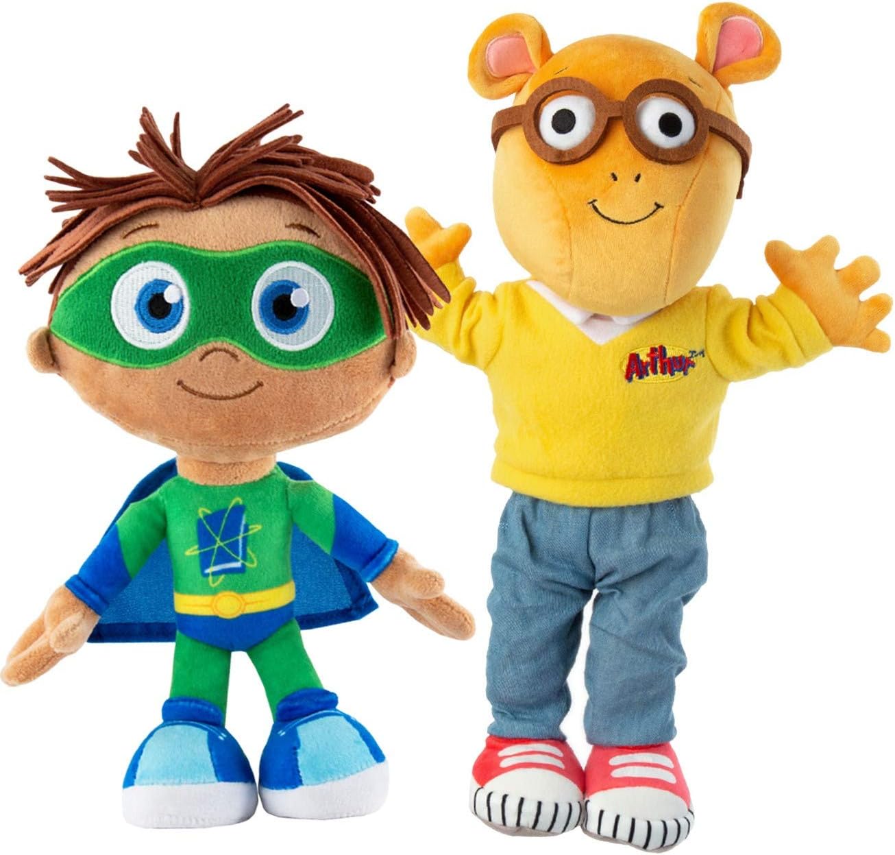 Super Why and Arthur The Aardvark Plush Toys - Officially Licensed PBS Educational Toy for Children - Super Why Wyatt Plush Toy Doll (10 Inch) - Daytime Arthur (15 Inches) Cute, Soft, Stuffed Plush