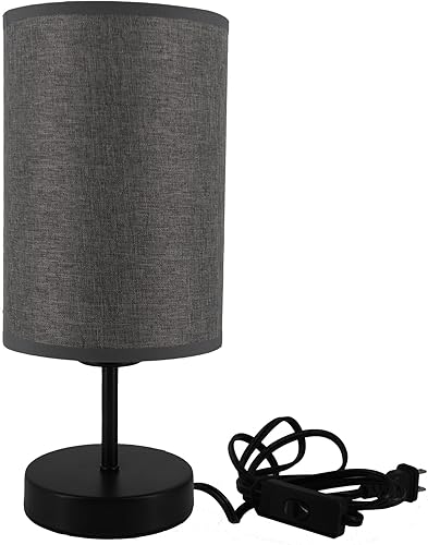 VIZTY Lámpara de mesa redonda, lámparas de metal junto con pantalla de tela, modernas lámparas de escritorio para sala de estar, dormitorio, oficina