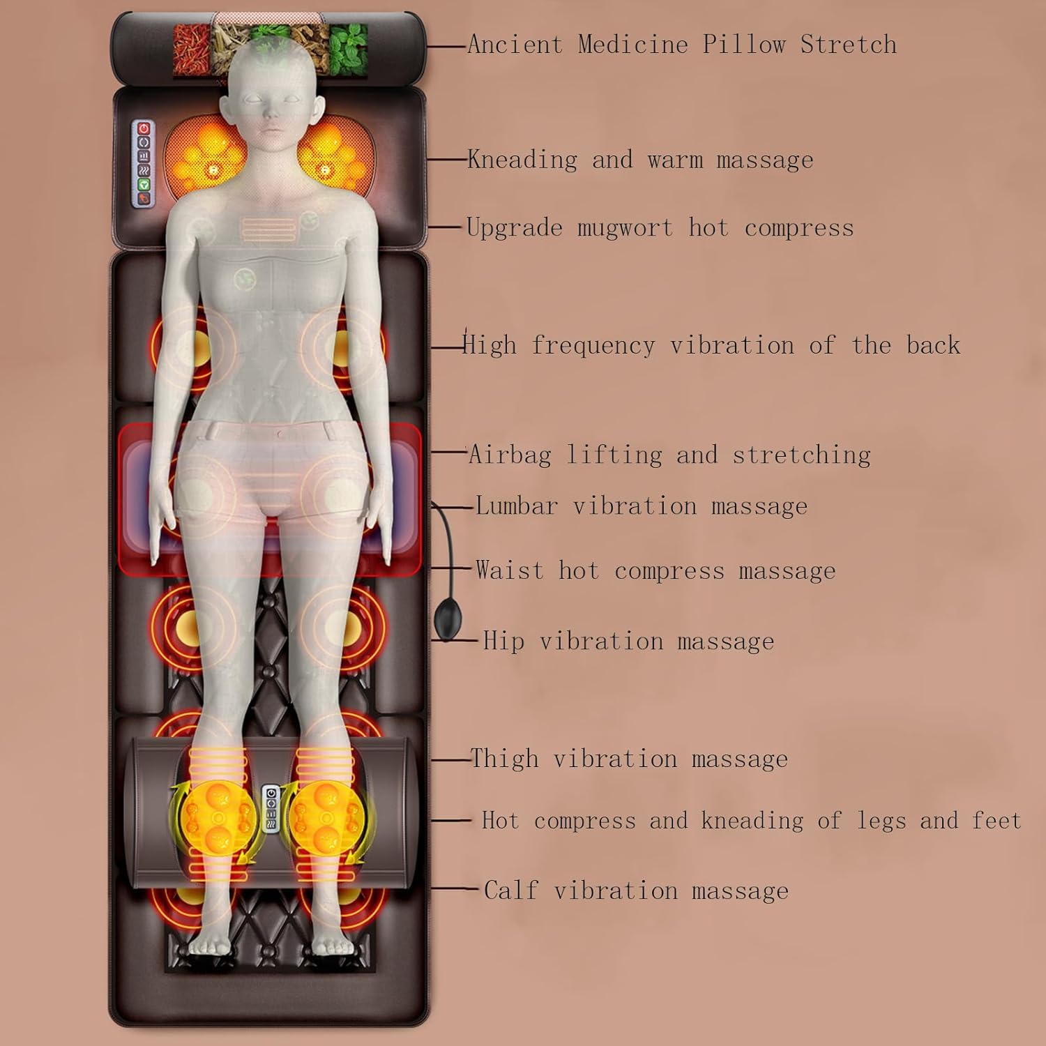 Alfombrilla de masaje térmica con almohadillas de calor, colchón de masaje de cuerpo completo para relajación y alivio del dolor