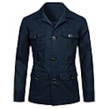 Mens Casual Linen Cargo Jackets Multi Pocket Utility Safari Jackets Lightweight Work Coats Button Down Overshirts