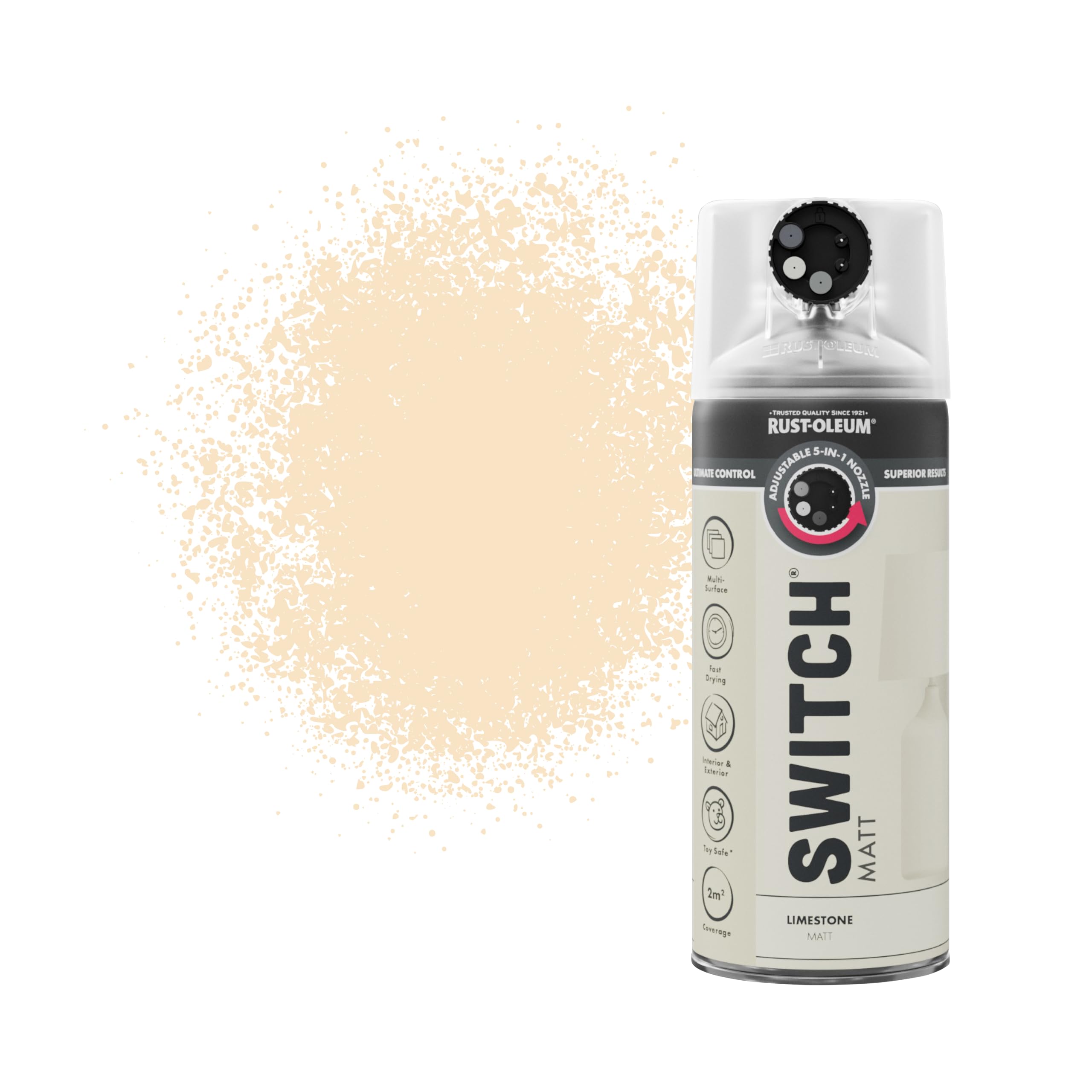 Rust-Oleum Switch 5 in 1 Nozzle Multi Surface Topcoat Decorative Spray Paint Aerosol 400ml Limestone Matt Finish