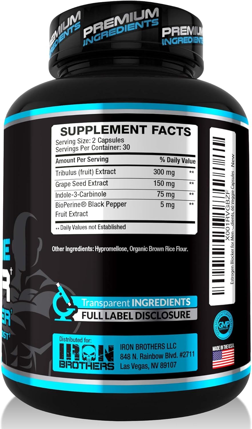Testosterone Booster for Men with Estrogen Blocker - Natural Anti-Estrogen Supplement to Increase Libido & Strength - Boost Muscle Growth & Weight Loss - Indole 3 Carbinol & Tribulus -60 Capsules — Amazon image 2