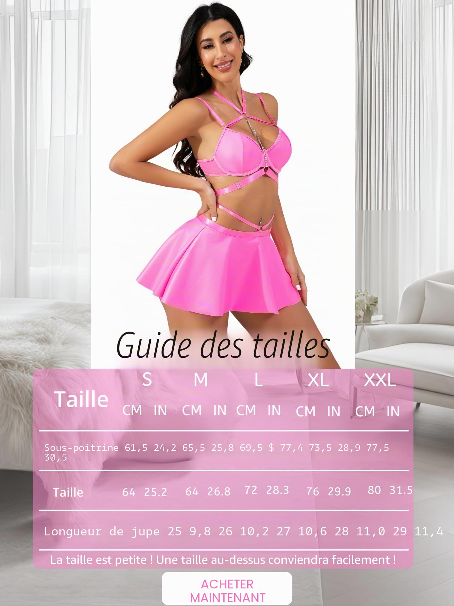 EVELIFE Ensemble de robes sexy en cuir pour femme, dos nu avec chaîne en métal, soutien-gorge push-up, effet mouillé, sous-vêtements courbés, élégants, en cuir synthétique, pour fête, rave, club, mini