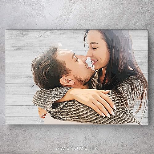 Miniatura 2 de Awesometik Regalo de novio sobre fondo de madera rústica, lienzo personalizado para ella, regalo para él, perros, gatos, decoración del hogar, listo