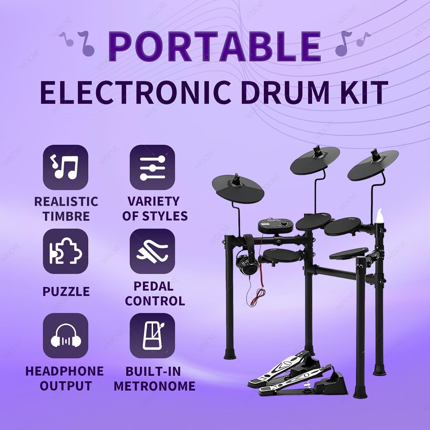 Electric Drum Set, with 10 Premium Customizable Kits, Kit Modifier Controls, USB Audio/Midi and Recording Function,for Beginners