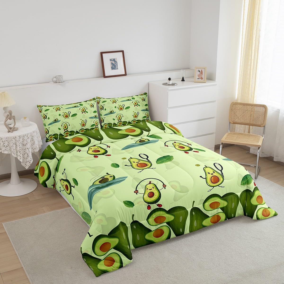 Homewish Avocado Comforter Set,Fruit Theme Bedding Set for Kids Girls Women,Adults Cute Avocado Comforter,Green Theme Quilted Duvet Set Bedroom Collection Twin Size 2Pcs