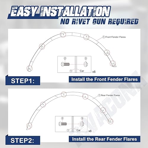 Miniatura 2 de Guardabarros delantero y trasero para Ford Bronco 2/4 puertas 2021 2022 2023 (no para Bronco Sport o Raptor), borde de guardabarros de acero