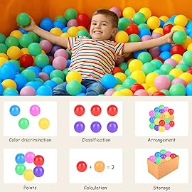 Hovenlay Ball Pit Balls Phthalate Free BPA Free Crush Proof Plastic - 7 Bright Colors in Reusable Play Toys for Kids with Storage Bag