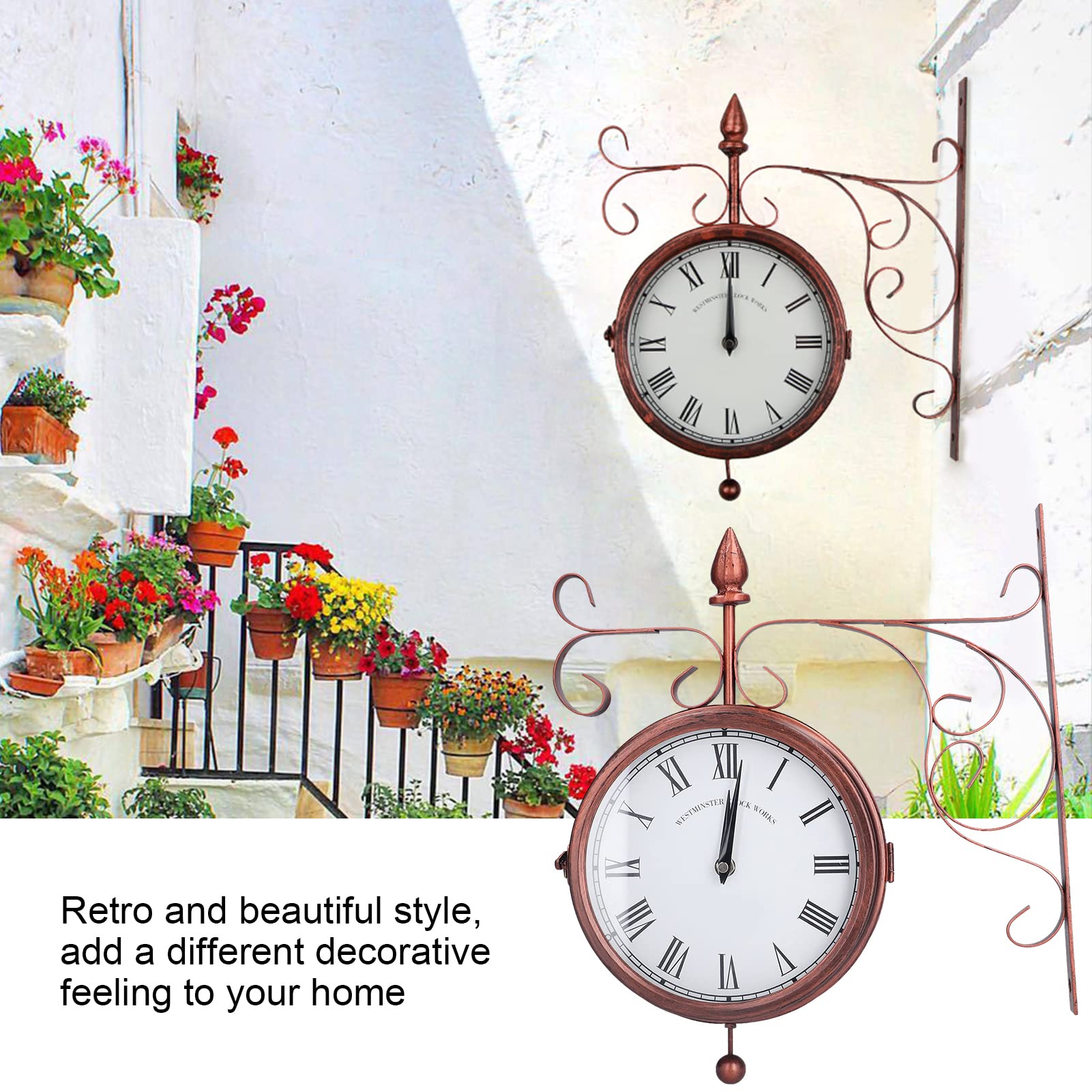 Restokki Wall Clock Practical Retro Beautiful Battery Powered Decoration for Lobby Courtyard Garden