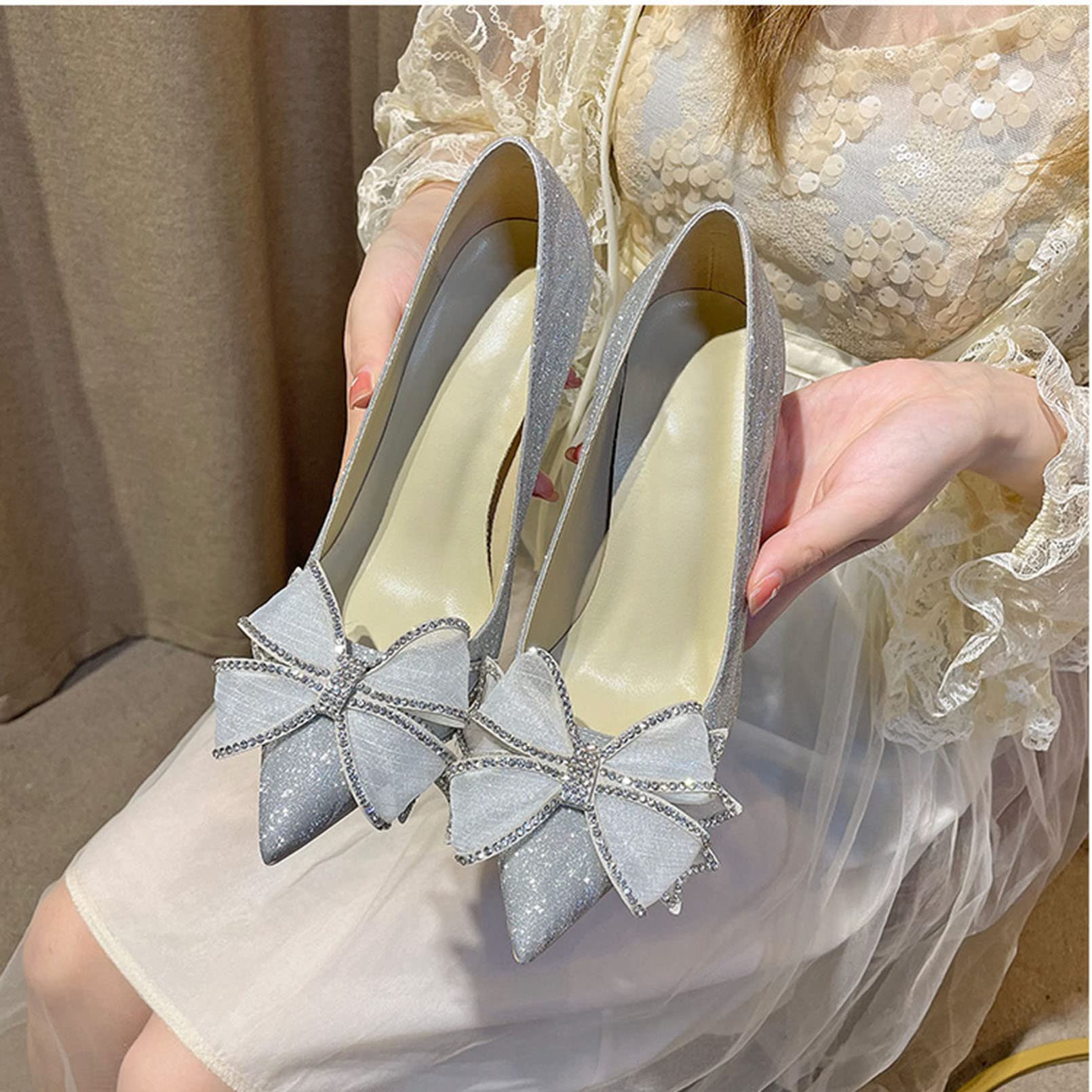 Nœud à Chaussures Larme En Strass – Ton Argent – Clip Femme