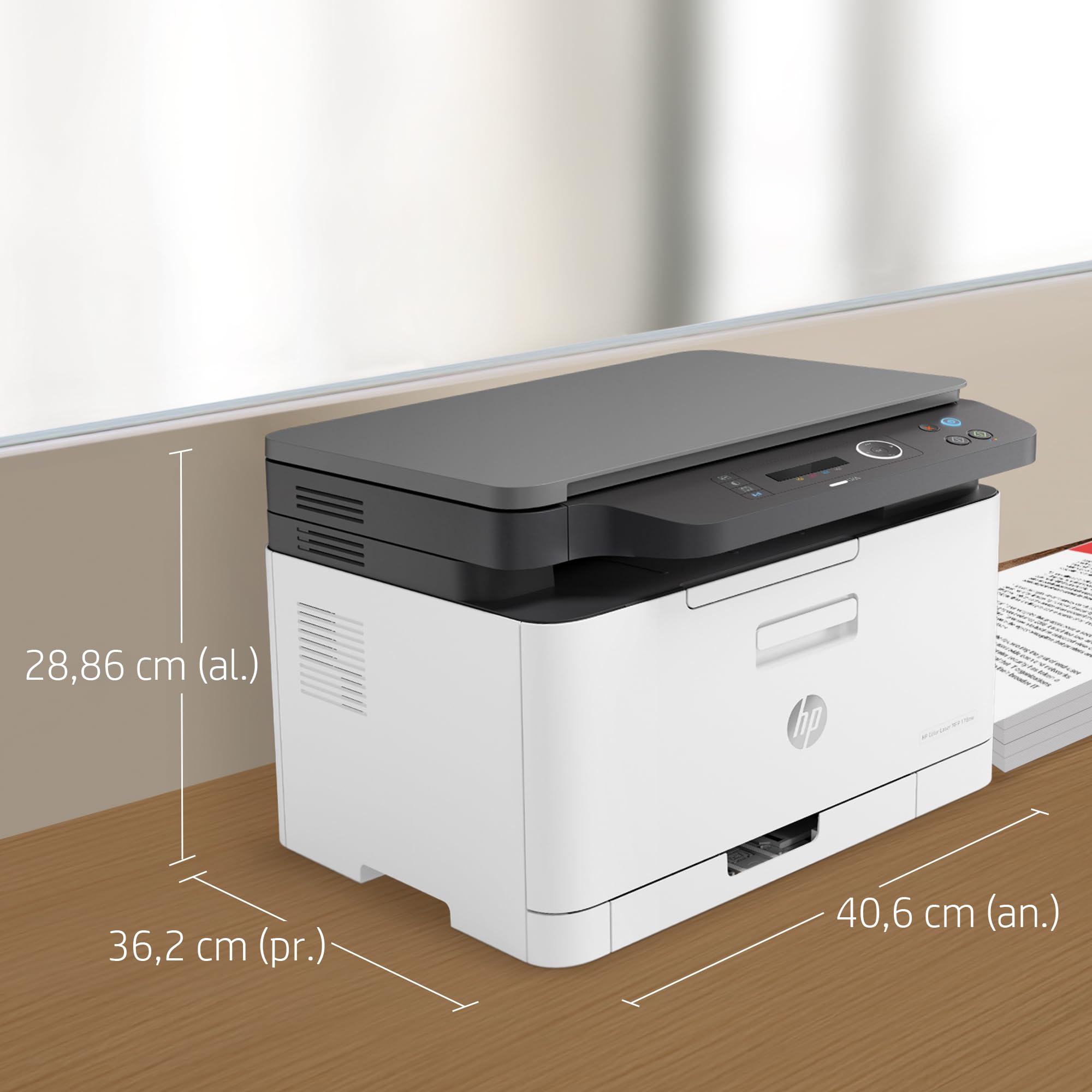 HP Color Laser MFP 178nw 4ZB96A - Impresora Láser Color Multifunción Wi-Fi, Imprime, Escanea y Copia, Ethernet, USB 2.0, Smart App, Panel LCD, Blanca y Gris