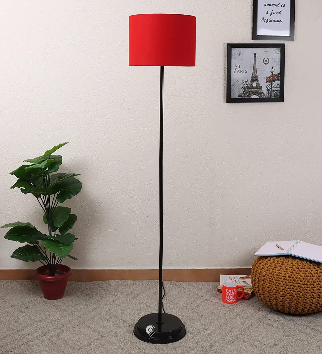 ALLORY TECH Iron Floor Lamp with Red Shade for Living Rooms-image-9