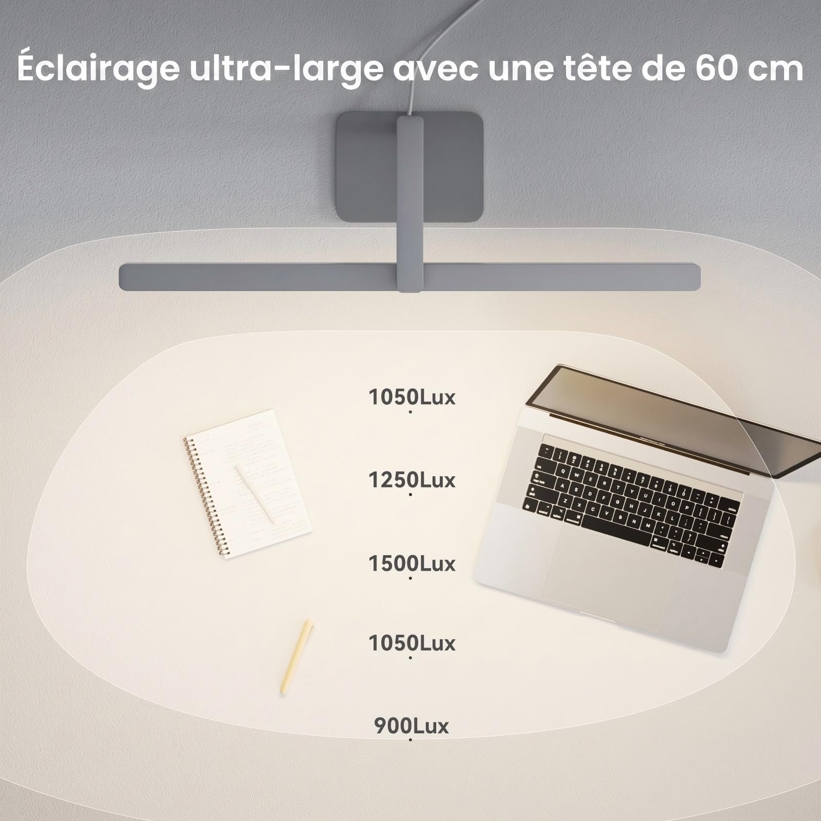 Yeelight Lampe de Bureau LED, Éclairage Respectueux des Yeux, Lampe 60 cm avec 1500 Lux, Réglage 2700-6500K, Variation Continue, Commande Tactile, Matter over Thread, pour Lecture et Travail