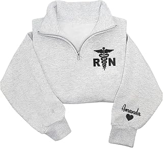 Custom RN or Nurse Quarter Zip Sweatshirt with Embroidered Name, Personalized Pullover for Women, Nurse Week