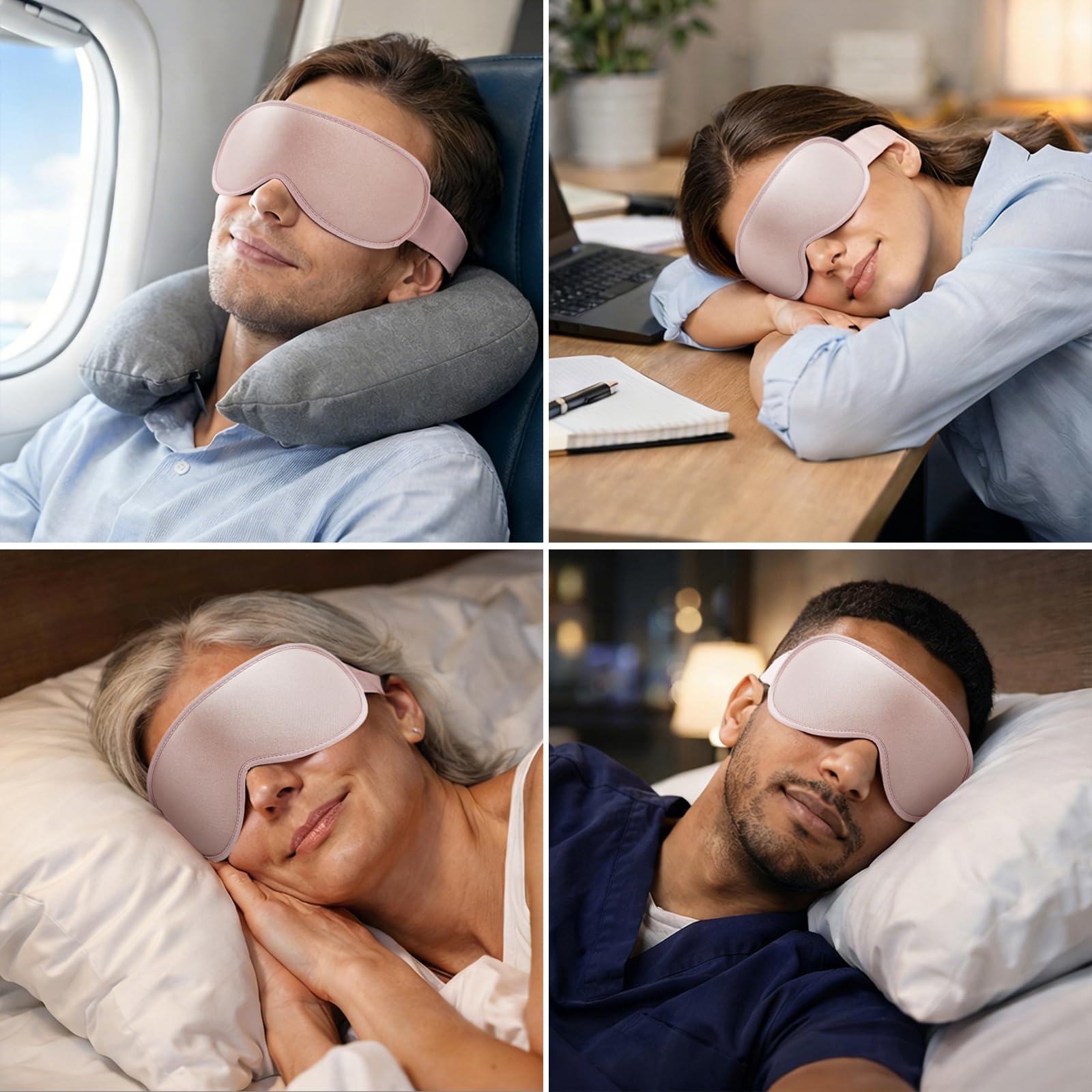 GRIFEMA Antifaz para Dormir 100% Opaco, Máscara de Dormir 3D Sin Presión Ocular, Antifaz Ultrasuave con Correa Ajustable para Dormir de Lado y Viajar, Hombre y Mujer, Rosa