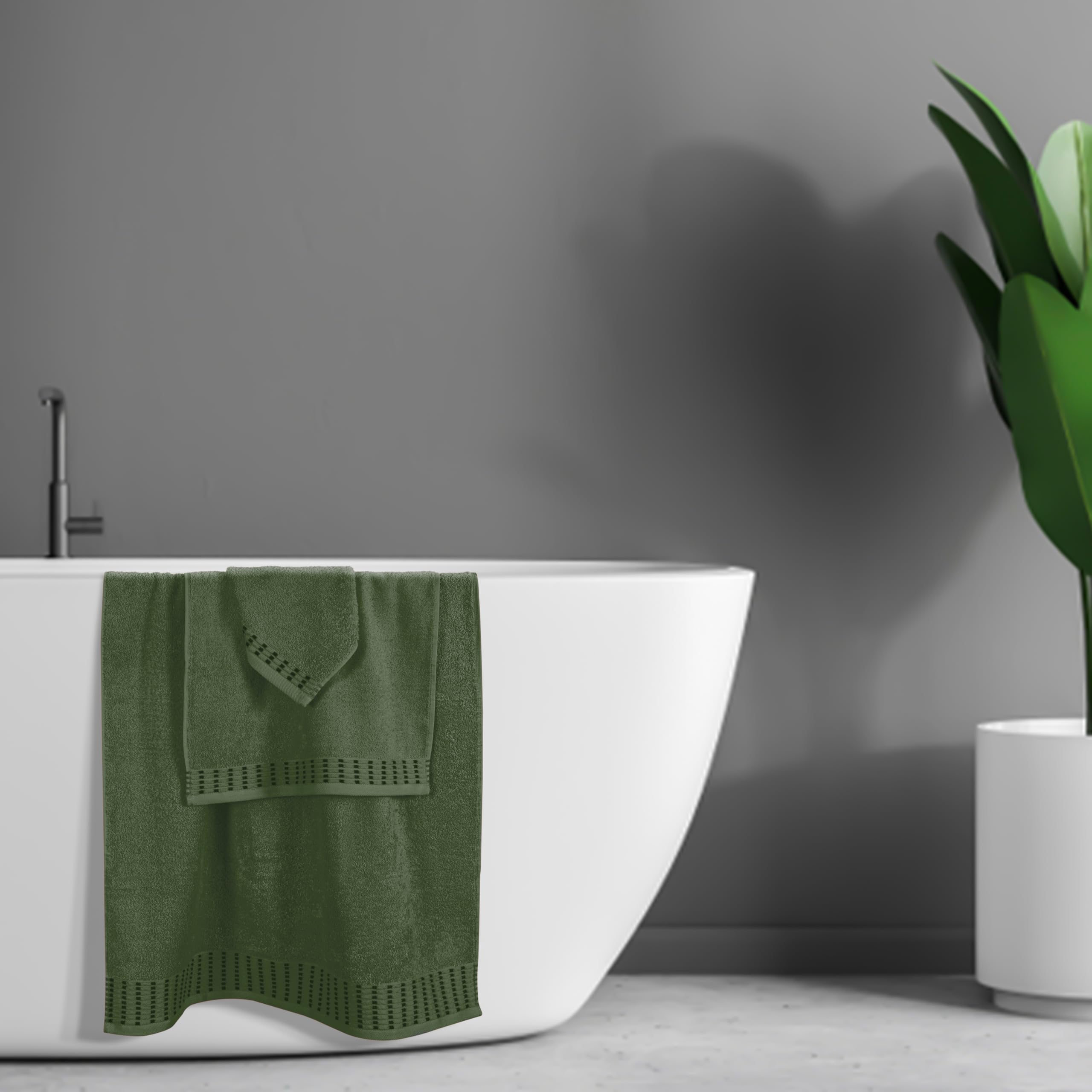 Juego de 3 toallas de algodón ultrasuaves que contiene una toalla de baño extragrande de 70 x 140 cm, una toalla de mano de 40 x 60 cm y una cama de 30 x 30 cm, verde oliva